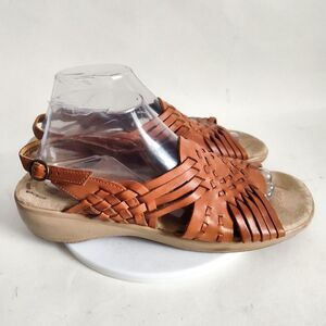 Cuddlers Size 11 Wide Tan Huarache Woven Leather Slingback Flat Comfort Sandals